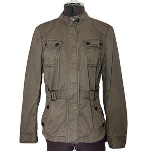 Ann Taylor Loft Cotton Brown Shades Military Style Utility Cargo Jacket 10P